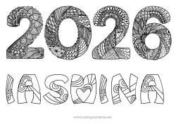 Anpassningsbar färgläggningssida Gott nytt år Zentangle 2026