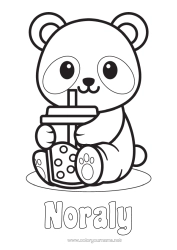 Anpassningsbar färgläggningssida Söt Söt Djur Panda Dryck Lätta målarbilder Andra djur i världen Bubbelte