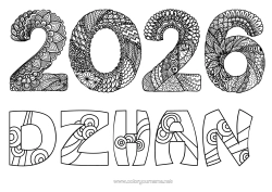Anpassningsbar färgläggningssida Gott nytt år Zentangle 2026