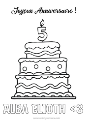 Colorear personalizable Vela Tarta Cumpleaños Número Dibujos fáciles para colorear Mensaje de feliz cumpleaños (inglés) Edad personalizable