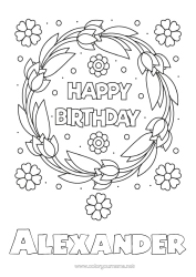 Página de desenho personalizável Flores Aniversário