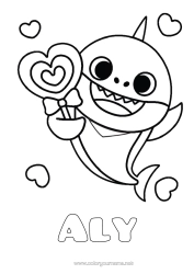 Página de desenho personalizável Doces Animal Guloseimas, doces Desenhos para colorir fáceis Tubarão Animais marinhos ou aquáticos Pirulito