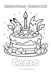 Coloriage personnalisable Gâteau Anniversaire Pokemon Manga Joyeux anniversaire (français) Message Dessin animé