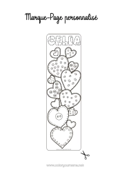 Coloriage personnalisable Coeur Je t'aime Saint valentin Marque page