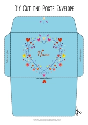 Coloriage personnalisable Fleurs Coeur Printemps Enveloppe à imprimer