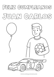 Página de desenho personalizável Bola de futebol Papai Festa Carro de corrida Véhicules de course et circuits