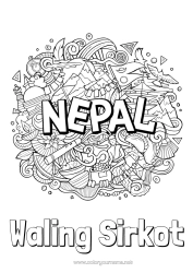 Pagina da colorare personalizzabile Geografia Nepal Colorazioni complesse Paesi