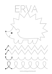 Pagina da colorare personalizzabile Riccio Autunno Attività per Bambini Animale Traccia e colora Animali della foresta Scheda di grafismo per la scuola materna