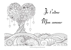 Pagina da colorare personalizzabile Cuore Mandala Ti amo San Valentino Albero 