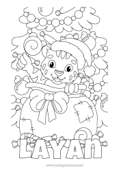 Página de desenho personalizável Presentes Árvore de Natal Natal Tigre Saco de Presentes Animais selvagens da África Gorro de Natal