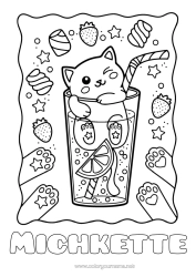 Colorear personalizable Caramelos Cat Kawaii Frutas Bebidas Golosinas Fresa Perros y gatos Limonada Malvaviscos