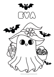Colorear personalizable Murciélago Caramelos Fantasma Truco o trato Kawaii Bebidas Dibujos fáciles para colorear Aves y mamíferos voladores Bubble tea