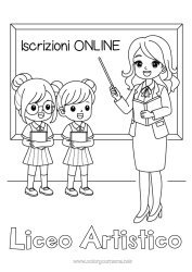 Pagina da colorare personalizzabile Insegnante Mestieri dell'educazione Rientro a scuola Lavagna scolastica Studente