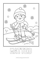 Pagina da colorare personalizzabile Sport Neve Inverno Sciarpa Sci Sport Invernali