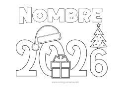 Colorear personalizable árbol de Navidad Feliz año Gorro navideño 2026