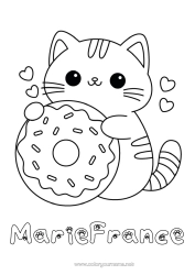 Pagina da colorare personalizzabile Carino Gatto Kawaii Animale Ciambelle Disegni da colorare facili CanI e gatti