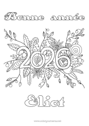 Página de desenho personalizável Flores Feliz Ano Novo Mensagem de 