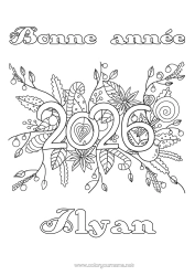 Página de desenho personalizável Flores Feliz Ano Novo Mensagem de 