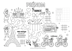 Colorear personalizable Colorear por números Actividades para niños Une los puntos Francia Torre Eiffel Arco del Triunfo Paris Laberinto Monument Mantel individual para imprimir Une los Números