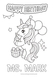 Colorear personalizable Tarta Cumpleaños Unicornio Globos Animales Mensaje de feliz cumpleaños (inglés) Dragones, unicornios y animales fantásticos