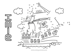 Anpassbare Malvorlage Zahl Pirat Fahrzeuge Punkte verbinden Boot Seefahrzeuge Verbinde die Zahlen