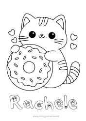 Anpassbare Malvorlage Niedlich Katze Kawaii Tier Donuts Einfache Ausmalbilder Hunde und Katzen