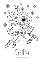 Anpassbare Malvorlage Niedlich Winter Rentier Weihnachten Schneeflocken Tier Waldtiere