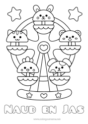 Colorear personalizable Kawaii Parque de atracciones Noria Feria