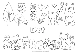 Colorear personalizable Llevar Erizo Ardilla Otoño Zorro Búho Conejo Animales Árbol Aves y mamíferos voladores Animales del bosque Castor Bellota Ciervo