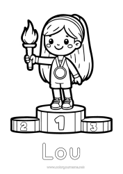 Colorear personalizable Sport Chica Copa, trofeo, medalla Dibujos fáciles para colorear Competitions and Rewards Juegos Olímpicos Llama Olímpica Podio Primer lugar - ganador