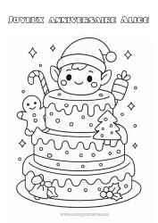 Colorear personalizable Tarta Elfos de navidad Dibujos de Elfos para colorear Cabeza Pastel de cumpleaños