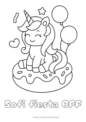 Colorear personalizable Unicornio Globos Fiesta Animales Donuts Dibujos fáciles para colorear Dragones, unicornios y animales fantásticos