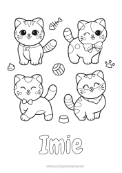 Colorear personalizable Lindo Cat Kawaii Animales Perros y gatos