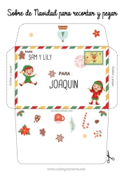 Colorear personalizable Elfos de navidad Navidad Cartas de elfos bromistas Sobre Sobre para imprimir Sobre de Navidad