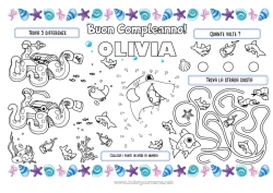 Coloriage personnalisable Mer Activités enfants Animal Poisson Coquillages Requin Animaux marins ou aquatique Pieuvre, poulpe Set de table à imprimer Crevette