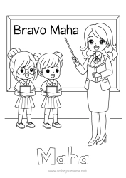 Coloriage personnalisable Maîtresse/Maître Métiers de l'éducation Rentrée scolaire Tableau de classe élève