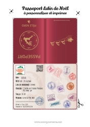 Página de desenho personalizável Elfo de Natal Polo Norte Viagem do Elfo de Natal Passaporte do duende Documentos de Identidade do Duende Travesso