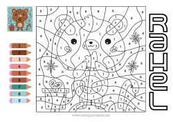 Colorear personalizable Llevar Invierno Número Colorear por números Actividades para niños Animales Osito Animales del bosque