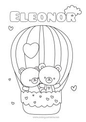 Colorear personalizable Llevar Corazón Te amo Animales Osito Día de San Valentín Globo aerostático Animales del bosque Vehículos aéreos