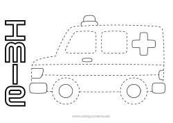 Página de desenho personalizável Veículos Atividades para Crianças Ambulância Desenhos para colorir fáceis Veículos de resgate e emergência