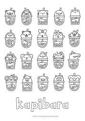 Página de desenho personalizável Kawaii Animal Bebida Chá de bolhas