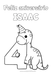 Colorear personalizable Cumpleaños Dinosaurios Número Mensaje de feliz cumpleaños (inglés) Gran número de edad Cuatro
