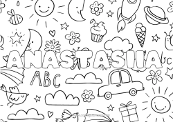 Coloriage personnalisable Nom décoré Doodle Fond décoratif