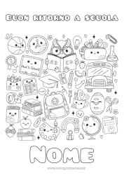 Coloriage personnalisable Kawaii Ballons Chouette, Hibou Bus, car Maîtresse/Maître École Symboles Oiseaux et mammifères volants Jeux et jouets Transport en commun terrestres Cartable Globe terrestre Métiers de l'éducation Rentrée scolaire 