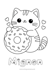 Coloriage personnalisable Mignon Chat Kawaii Animal Donuts Coloriages faciles Chiens et chats