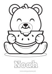 Aanpasbare kleurplaat Beer Schattig Kawaii Dier Knuffelbeer Fruit Eenvoudige kleurplaten Bosdieren Watermeloen