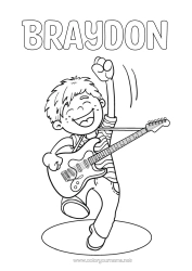 Aanpasbare kleurplaat Jongen Kind Muziek Muziekfestival Gitaar Muziekinstrumenten Muzikant Beroepen in de kunst