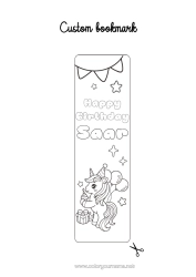 Coloriage personnalisable Anniversaire Kawaii Licorne Ballons Animal Marque page Dragons, licornes et animaux fantastiques