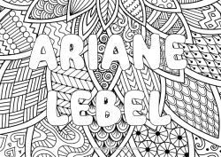 Pagina da colorare personalizzabile Foglie Nome decorato Colorazioni complesse Zentangle Sfondo decorativo