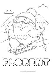 Colorear personalizable Sport Nieve Pájaro Búho Animales Aves y mamíferos voladores Esquí Deportes de Invierno Montaña